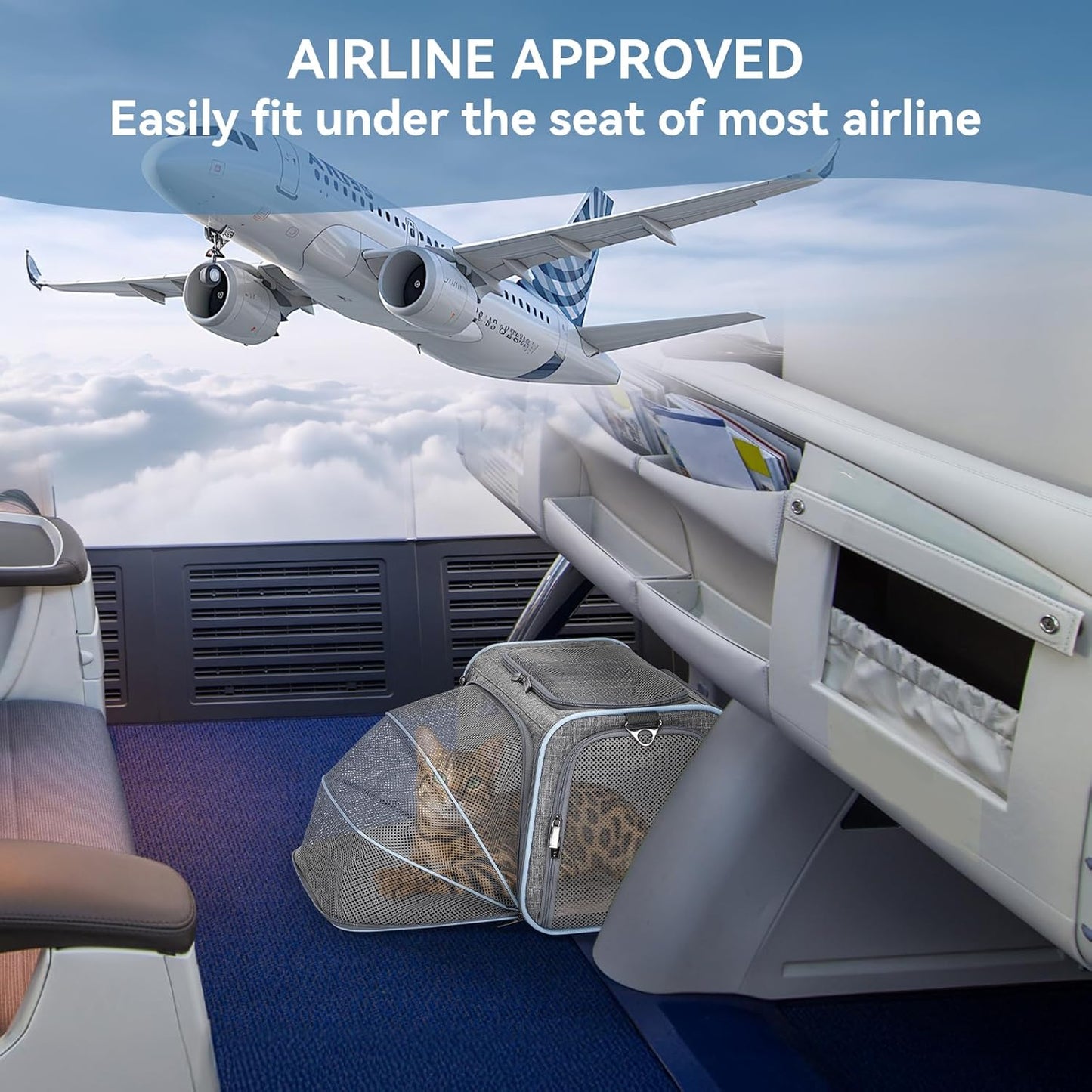 Expandable Cat Carriers Airline Approved, 16"X10"X9" Small Dog Carrier Soft-Sided Portable Washable Pet Travel Carrier with Two Extension for Kitten,Rabbit, Puppy, Small Animal