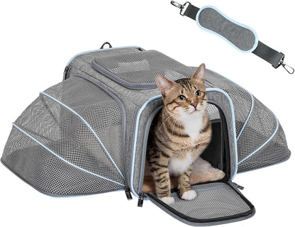 Expandable Cat Carriers Airline Approved, 16"X10"X9" Small Dog Carrier Soft-Sided Portable Washable Pet Travel Carrier with Two Extension for Kitten,Rabbit, Puppy, Small Animal