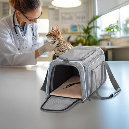 Expandable Cat Carriers Airline Approved, 16"X10"X9" Small Dog Carrier Soft-Sided Portable Washable Pet Travel Carrier with Two Extension for Kitten,Rabbit, Puppy, Small Animal