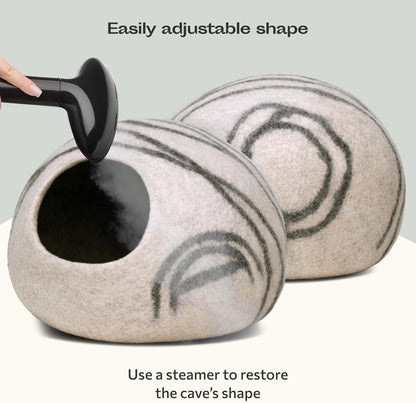 Premium Felt Cat Bed Cave - Handmade 100% Merino Wool Bed for Cats and Kittens (Light Shades) (Large, Light Grey)