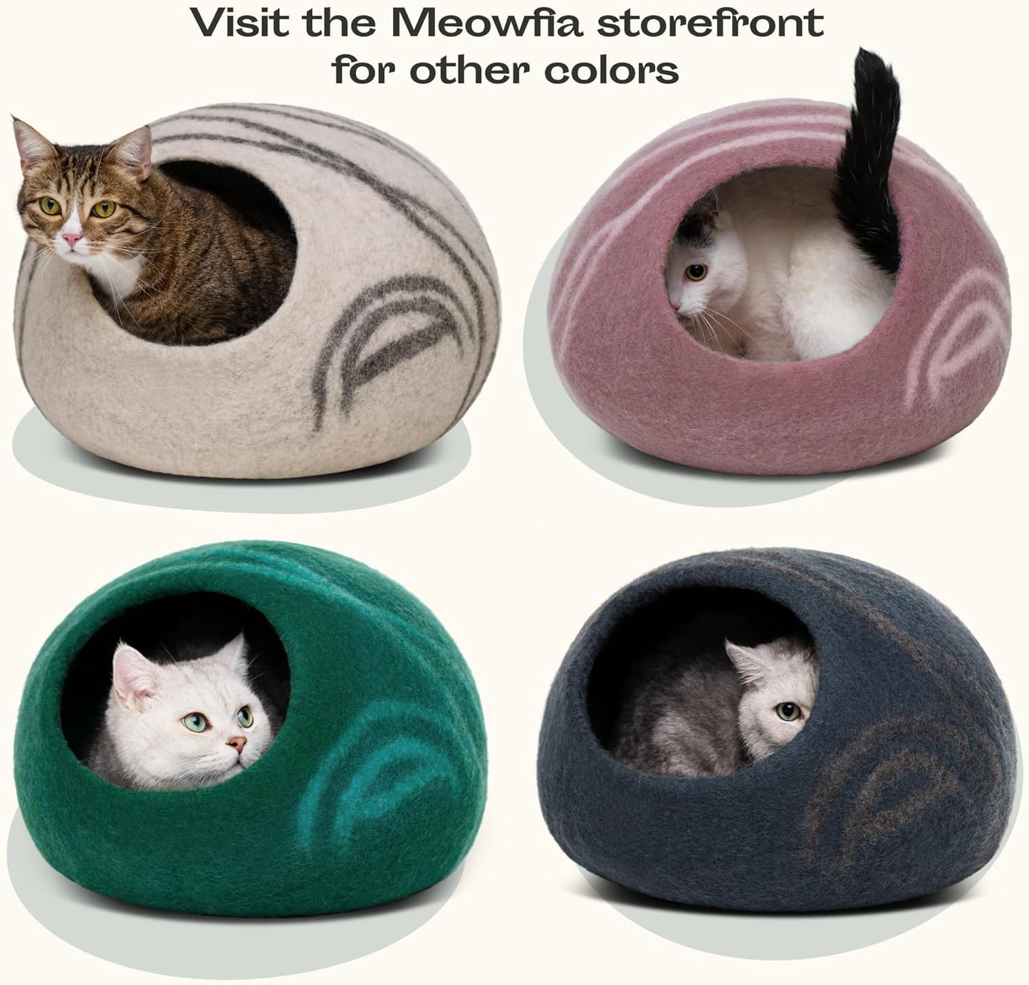 Premium Felt Cat Bed Cave - Handmade 100% Merino Wool Bed for Cats and Kittens (Light Shades) (Large, Light Grey)